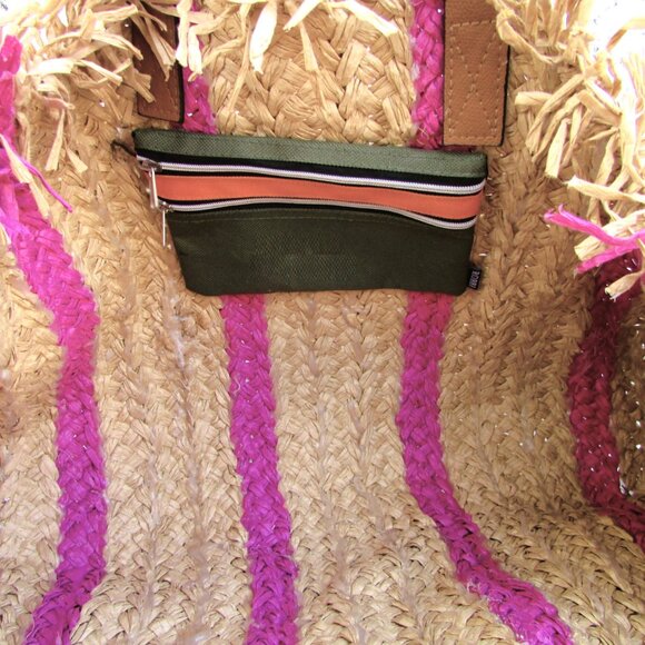 H&M pink stripe lightweight straw tote 17.75"X13" - Picture 6 of 8